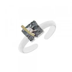 Anillo Cuadrado Flysch Plata y Lámina de Oro
