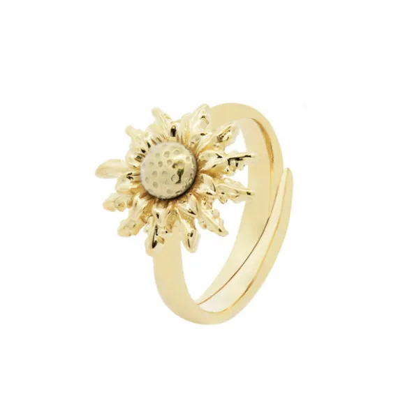Anillo Eguzkilore Plata Dorada Ajustable