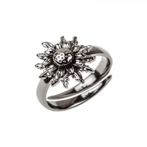 Anillo Eguzkilore Plata Negra Ajustable