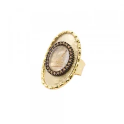 Anillo Ovalado de Plata Dorada con Piedra y Circonitas