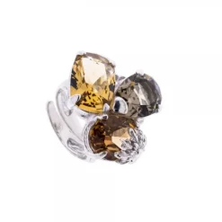 Anillo Queen 3 Plata y Cristales Marrones