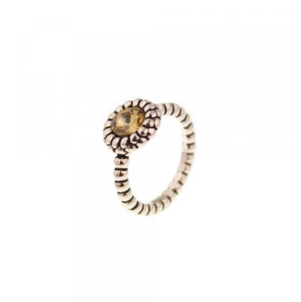 Anillo Rizado Plata Rosa y Cristal Champagne