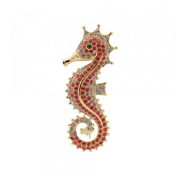 Broche Caballito de Mar Plata Dorada