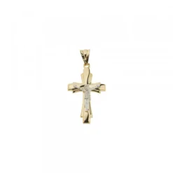 Colgante Doble Cruz Cristo Oro Bicolor
