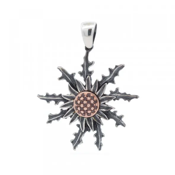 Colgante Eguzkilore 37mm Plata Envejecida y Circonitas Marrones