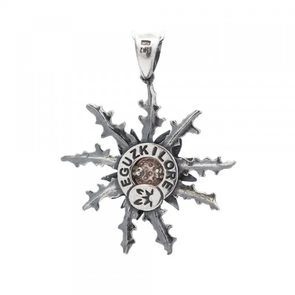 Colgante Eguzkilore 37mm Plata Envejecida y Circonitas Marrones
