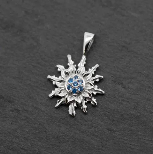 Colgante Eguzkilore Oro Blanco y Zafiros 14mm