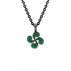 Colgante Lauburu Plata Negra y Circonitas Verdes