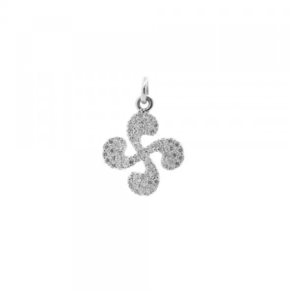 Colgante Mini Lauburu Oro Blanco y Brillantes 10mm