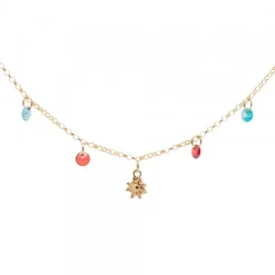 Gargantilla Eguzkilore Plata Dorada con Cristales Multicolor