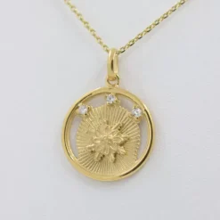 Medalla Eguzkilore Plata Dorada y Circonitas 20mm