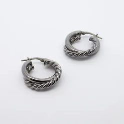 Pendientes Aro Doble Entrelazados en Rutenio 20mm