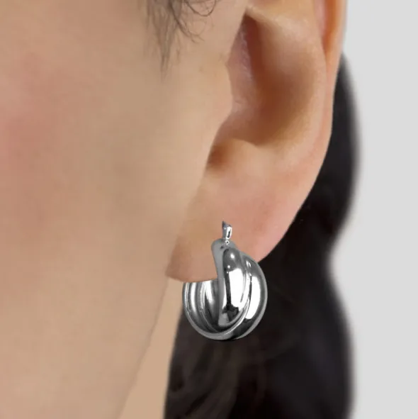 Pendientes Aro Doble Entrelazados Plata Negra 15mm