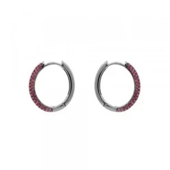 Pendientes Aro Plata Negra y Circonitas Rosas