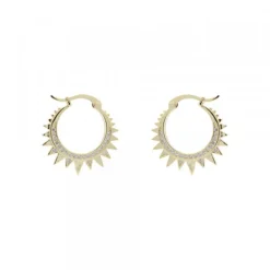 Pendientes Aro Punk Plata Dorada y Circonitas 15mm