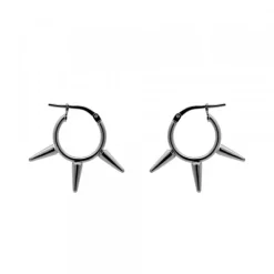 Pendientes Aro Punk Plata Negra 12mm