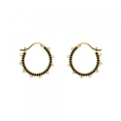 Pendientes Aros Punky Plata Dorada y Circonitas 17mm