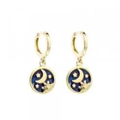 Pendientes Cripa Luna Plata Dorada y Esmalte Azul