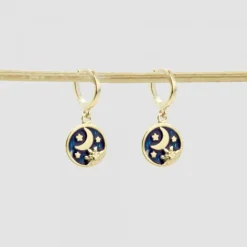 Pendientes Cripa Luna Plata Dorada y Esmalte Azul