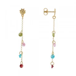 Pendientes Eguzkilore de Plata Dorada con Cristales Multicolor