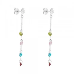 Pendientes Eguzkilore de Plata con Cristales Multicolor