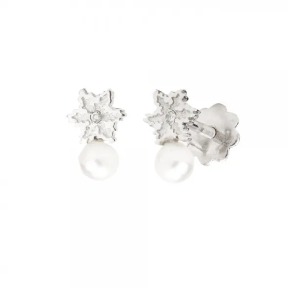 Pendientes Eguzkilore Oro Blanco Perla y Diamante 5mm