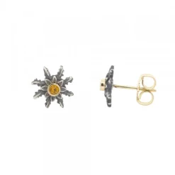 Pendientes Eguzkilore Plata Envejecida Dorada y Circonita 12mm