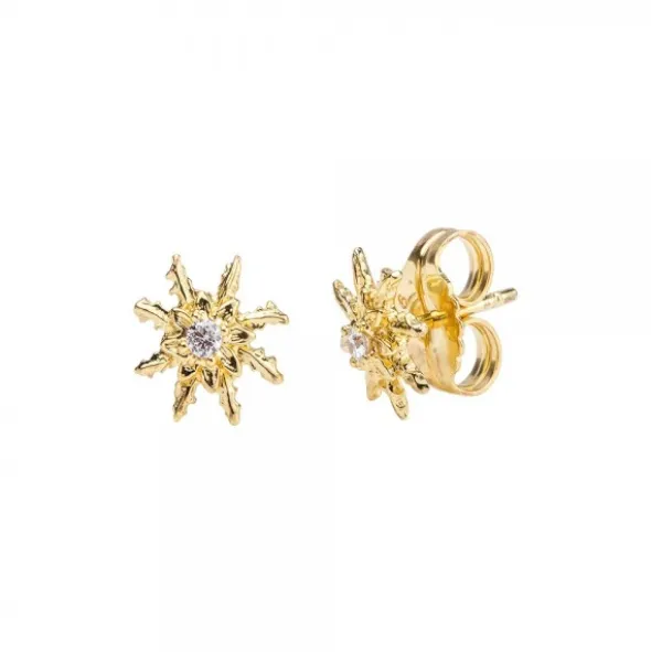 Pendientes Eguzkilore Plata Dorada y Circonita 11mm