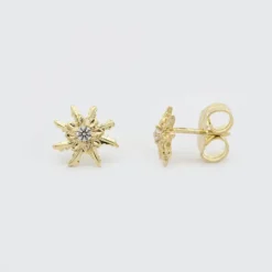 Pendientes Eguzkilore Plata Dorada y Circonita 11mm