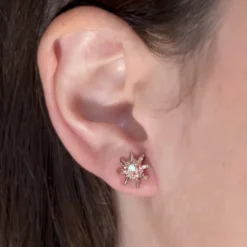 Pendientes Eguzkilore Plata Rosa y Circonita Blanca 11mm