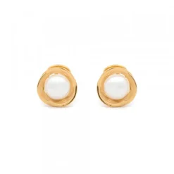 Pendientes Hariak Plata Dorada y Perla 13mm