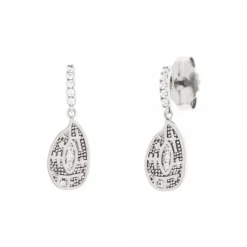 Pendientes Largos Almendra Plata y Circonitas Blancas