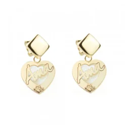 Pendientes Largos Corazón Ama Plata Dorada