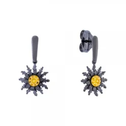Pendientes Largos Eguzkilore Plata Negra y Circonitas Amarillas