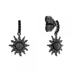Pendientes Largos Eguzkilore Plata Negra y Circonitas Negras