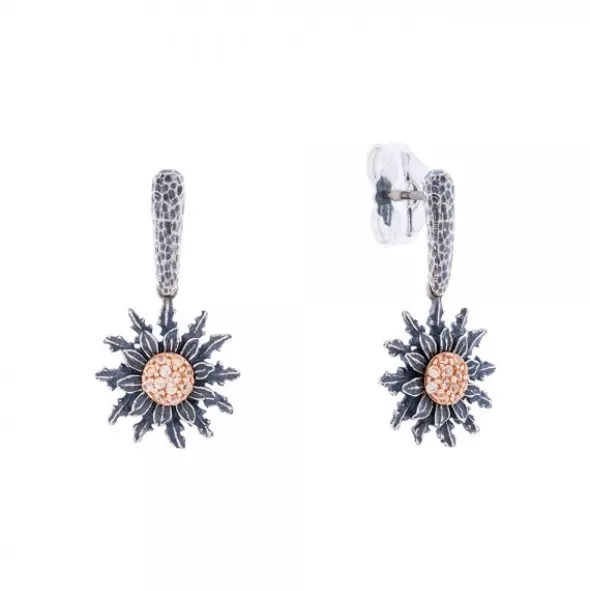 Pendientes Largos Eguzkilore Plata Envejecida y Circonitas Cognac