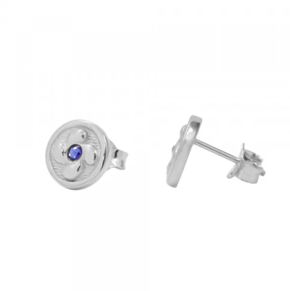 Pendientes Lauburu Plata y Circonita Azul 10mm