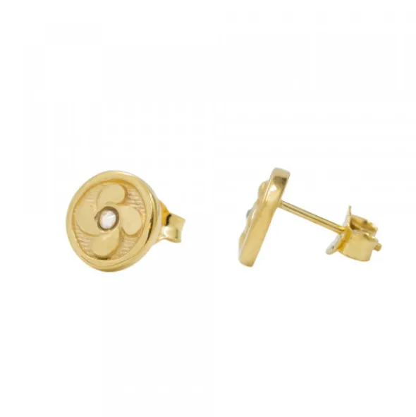 Pendientes Lauburu Redondos Plata Dorada Circonita 10mm