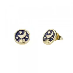 Pendientes Luna de Plata Dorada con Esmalte Azul