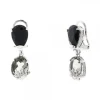 Pendientes Queen 3 Largos Plata y Cristales Negros