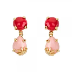 Pendientes Rania de Plata Dorada Piedras Rojas y Rosas