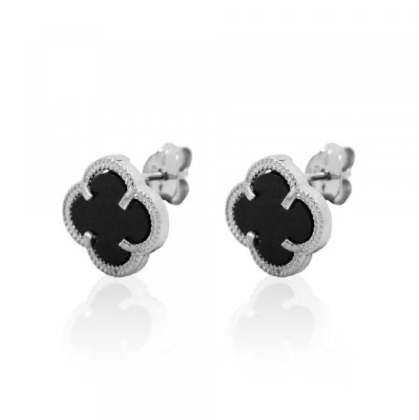 Pendientes Trébol de Plata Ónix