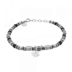 Pulsera Acero Cuentas Resina Negra