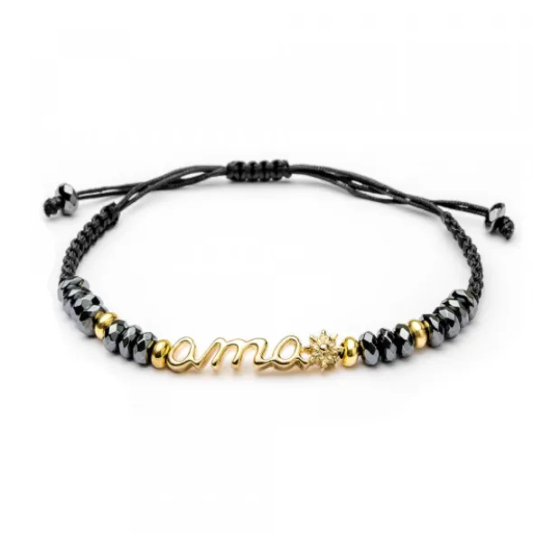 Pulsera Ama Plata Dorada con Hematites