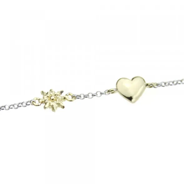 Pulsera Corazón y Eguzkilore de Plata Dorada