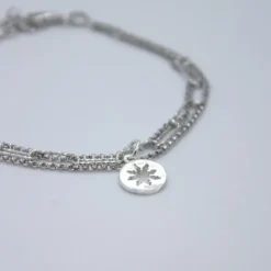 Pulsera Eguzkilore Cadena Eslabones Plata Triple