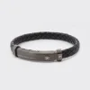 Pulsera Eguzkilore Cuero Trenzado Negro y Brillante