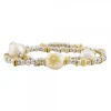 Pulsera Eguzkilore Elástica Plata Dorada y Perlas