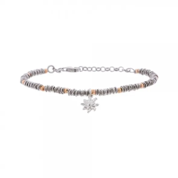 Pulsera Eguzkilore Mallina Facetada Plata y Rosa
