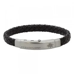 Pulsera Eguzkilore Mate Cuero Trenzado Negro Personalizable